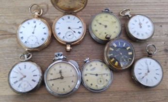 Assorted pocket watches including silver and gold plated.