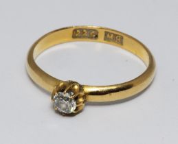 A single stone diamond ring, marked '22c', gross weight 2.4g, size N.