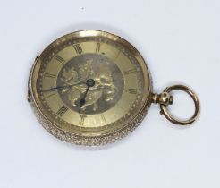 An antique pocket watch, diameter 38mm, marked '14K', inner metal dust cover, gross weight 40.3g.