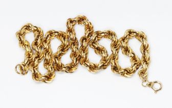 A fancy link chain, 9ct gold import marks, length 52cm, weight 32.6g.