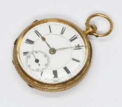 A hallmarked 18ct gold open faced pocket watch, the movement signed 'Litchenstein Manchester',