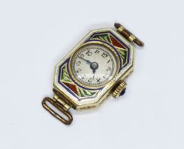 A ladies hallmarked 18ct gold Art Deco style watch, case length 20mm, case weight (excluding