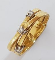 Marco Bicego, a thee stone diamond Goa ring, marked '750', gross weight 4.2g, size L, purchased from