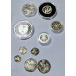 A group of assorted silver coins comprising 5 x hammered & 5 proof coins.