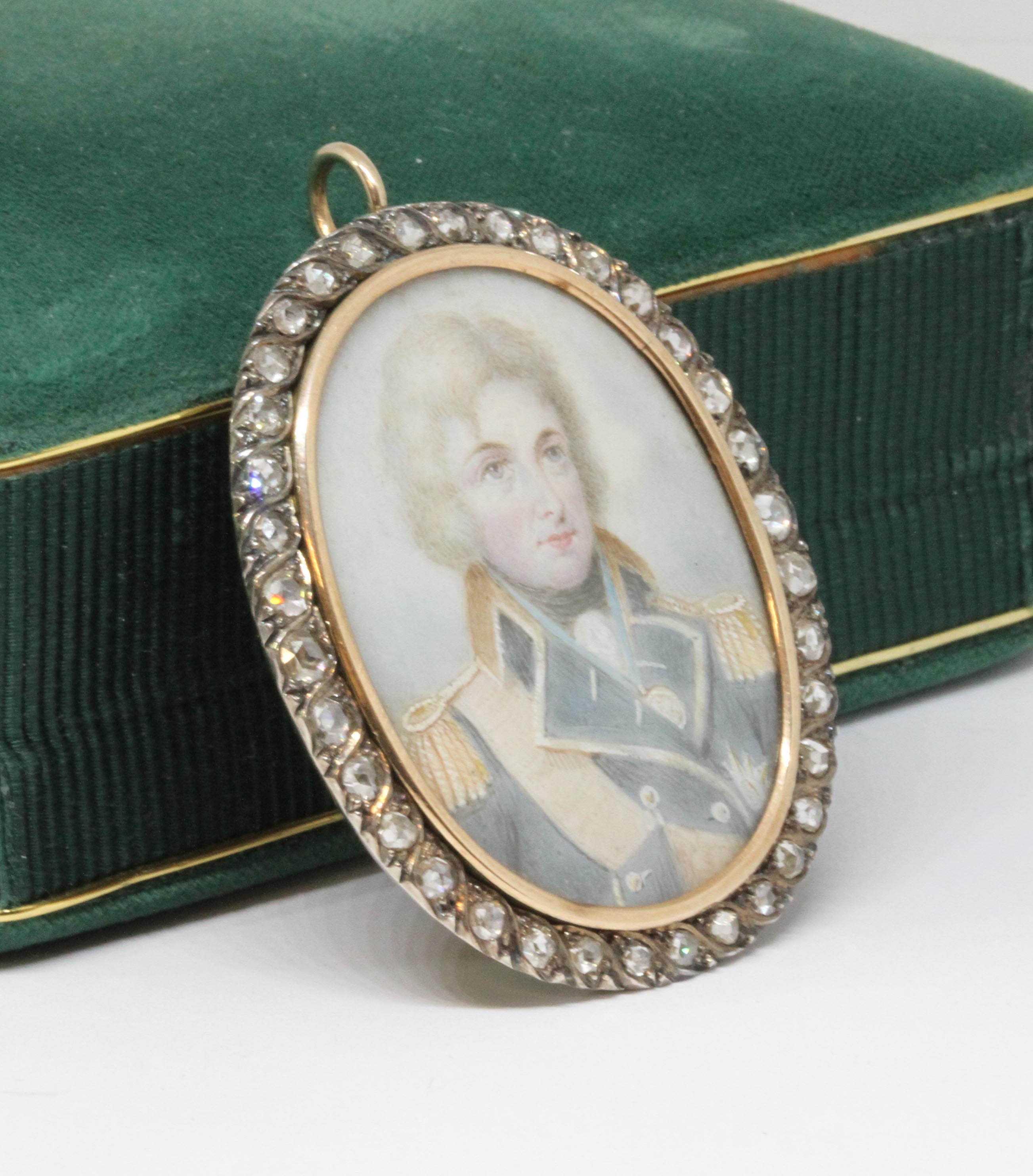 A late 18th century portrait miniature on ivory, circa 1790, depicting Lord Nelson, surrounded by - Image 2 of 7