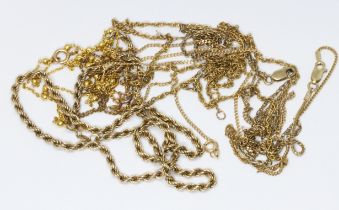 Assorted 9ct gold chains, various marks, gross weight 19.3g.