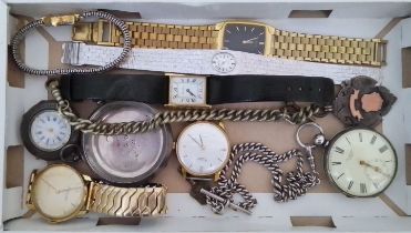 A mixed lot of assorted watches including two silver pocket watches etc.