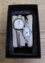 Two Art Deco ladies wristwatches; one silver and one chrome plated.