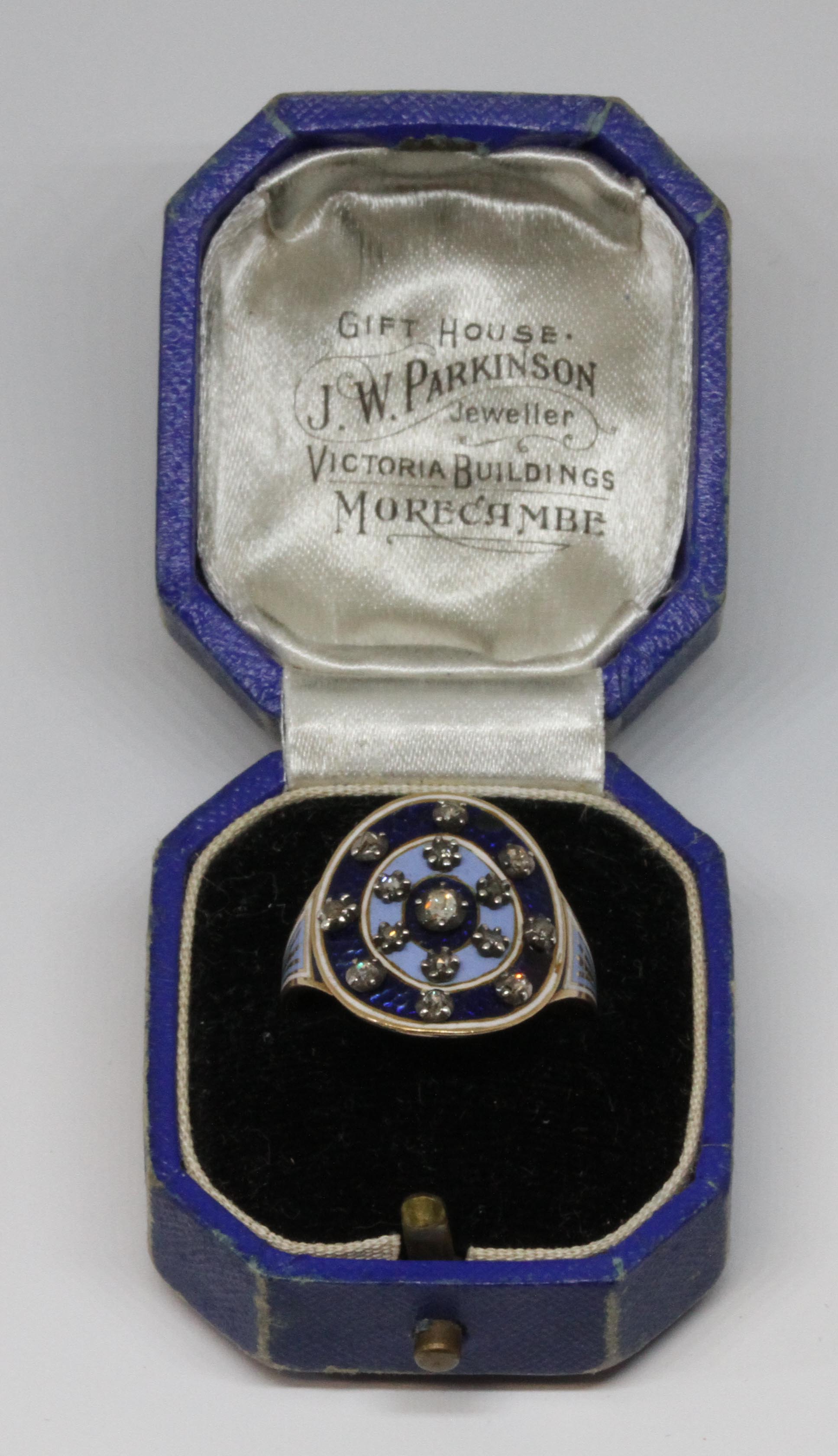 A Georgian blue enamel and diamond ring, the oval measuring approx. 20mm x 17mm and set with fifteen - Image 2 of 5