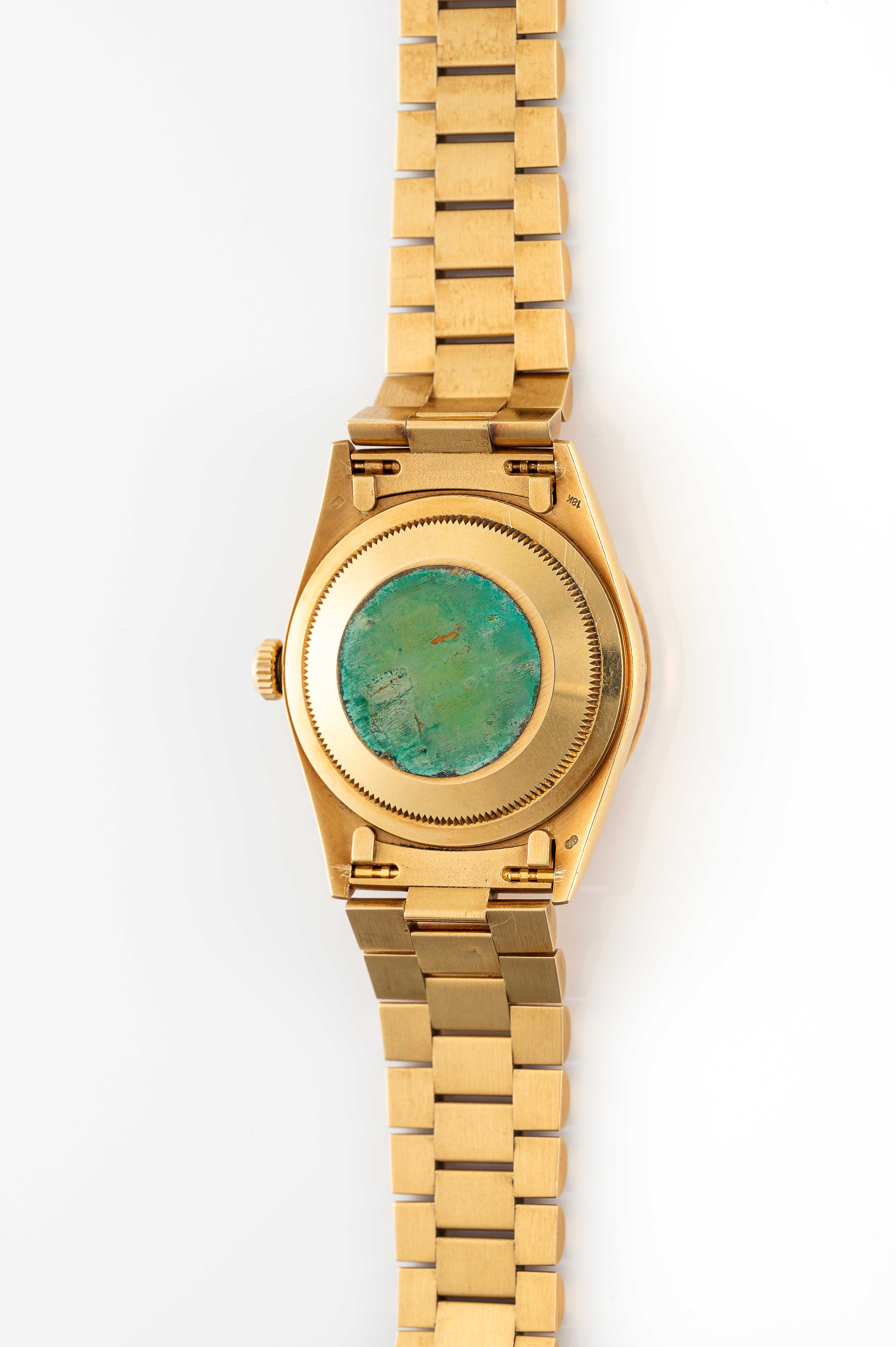 A FINE & RARE GENTLEMAN'S SIZE 18K SOLID GOLD, DIAMOND & RUBY ROLEX OYSTER PERPETUAL DAY DATE - Image 4 of 4