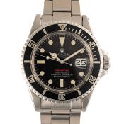 A RARE GENTLEMAN'S SIZE STAINLESS STEEL ROLEX OYSTER PERPETUAL SUBMARINER "SINGLE RED" BRACELET