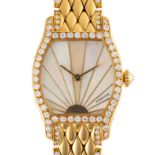 A FINE & RARE LADIES 18K SOLID GOLD & DIAMOND CARTIER TORTUE MECANIQUE BRACELET WATCH CIRCA 1990,