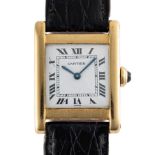 A RARE GENTLEMAN'S SIZE 18K SOLID GOLD CARTIER PARIS TANK NORMALE WRIST WATCH CIRCA 1980s