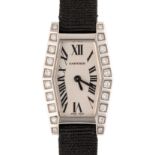 A LADIES 18K SOLID WHITE GOLD & DIAMOND CARTIER LANIER WRIST WATCH CIRCA 2000s, REF. 2560