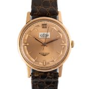 A RARE GENTLEMAN'S SIZE 18K SOLID ROSE GOLD LONGINES CONQUEST WRIST WATCH DATED 1961, REF. 9027/