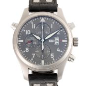 A GENTLEMAN'S STAINLESS STEEL IWC PILOT DOUBLE CHRONOGRAPH WRIST WATCH DATED 2015, REF. IW377805