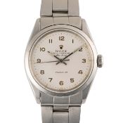 A GENTLEMAN'S SIZE STAINLESS STEEL ROLEX OYSTER PERPETUAL AIR KING PRECISION BRACELET WATCH CIRCA