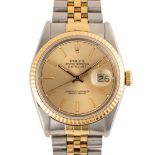 A GENTLEMAN'S SIZE STEEL & GOLD ROLEX OYSTER PERPETUAL DATEJUST BRACELET WATCH CIRCA 1989, REF.