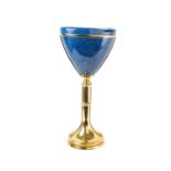 A SOLID SILVER & LAPIS LAZULI VASE CIRCA 1980s A single piece of lapis lazuli bowl mounted on a gilt