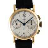 A RARE SMALL SIZED 18K SOLID GOLD JAEGER "BABY" CHRONOGRAPH WRIST WATCH CIRCA 1940s 26MM IN DIAMETER