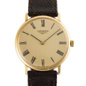 A GENTLEMAN'S SIZE 18K SOLID GOLD LONGINES WRIST WATCH CIRCA 1977, REF. 1107/847 WITH GOLD ROMAN