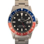 A GENTLEMAN'S SIZE STAINLESS STEEL ROLEX OYSTER PERPETUAL DATE GMT MASTER 