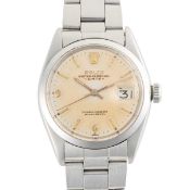 A RARE GENTLEMAN'S SIZE STAINLESS STEEL ROLEX OYSTER PERPETUAL DATE BRACELET WATCH DATED 1961,