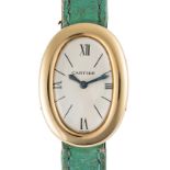 A RARE LADIES 18K SOLID GOLD CARTIER BAIGNOIRE BACK WIND WRIST WATCH CIRCA 1960 Movement: 15J,