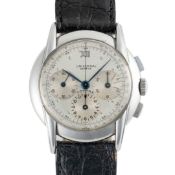 A RARE GENTLEMAN'S STAINLESS STEEL UNIVERSAL GENEVE COMPAX CHRONOGRAPH WRIST WATCH CIRCA 1950,