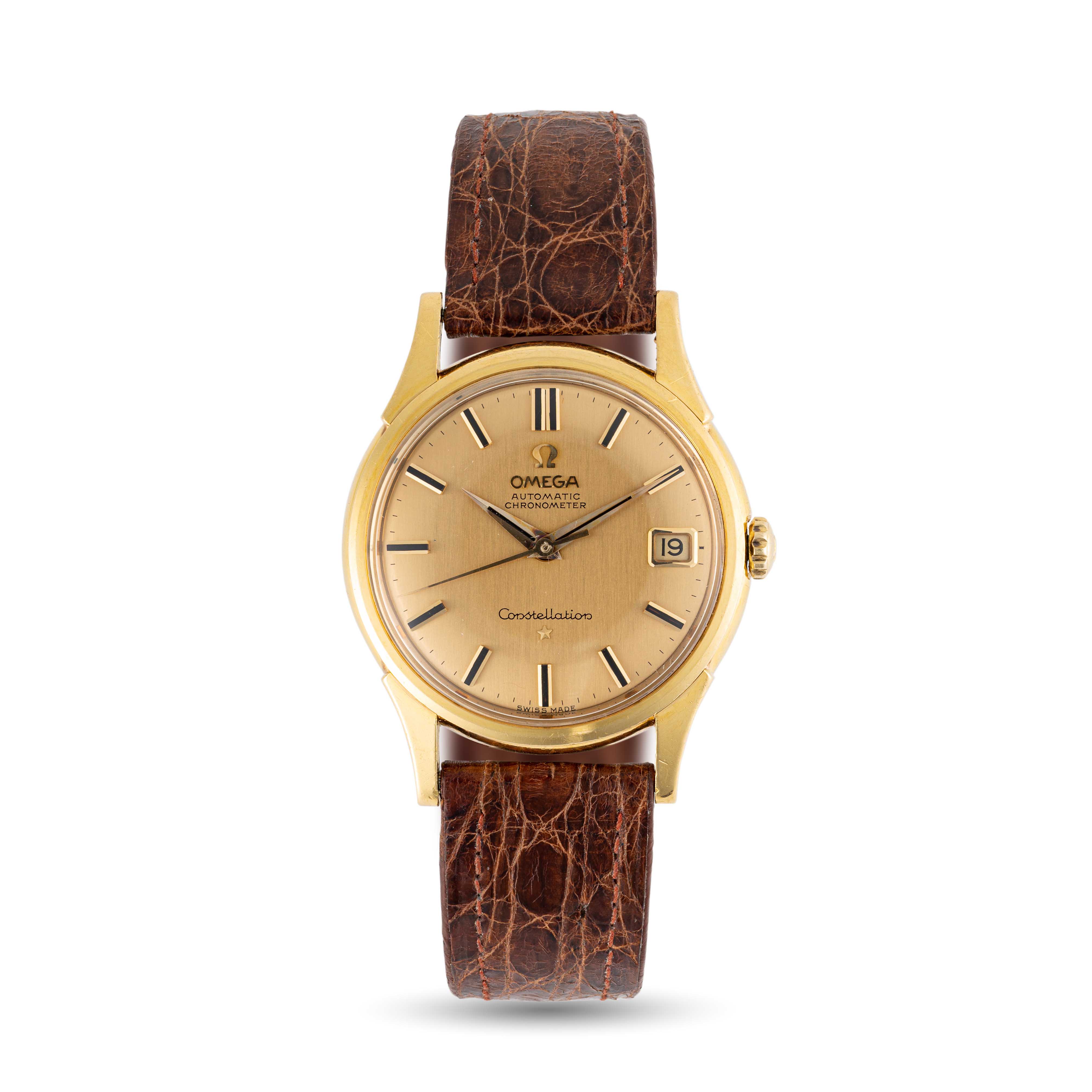 A GENTLEMAN'S SIZE 18K SOLID OMEGA CONSTELLATION CHRONOMETER DATE WRIST WATCH CIRCA 1960, REF. 14. - Image 2 of 7