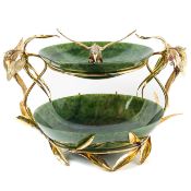 A SOLID SILVER GILT, DIAMOND & AGATE TWO TIER CENTERPIECE CIRCA 1980s, (ONE BIRD HAS BECOME DETACHED