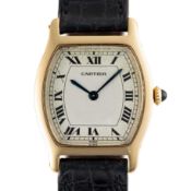 A RARE GENTLEMAN'S SIZE 18K SOLID GOLD CARTIER PARIS TORTUE WRIST WATCH CIRCA 1980, WITH FREDERIC