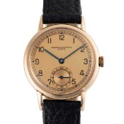 A FINE GENTLEMAN'S SIZE 18K SOLID ROSE GOLD VACHERON & CONSTANTIN WRIST WATCH CIRCA 1940s