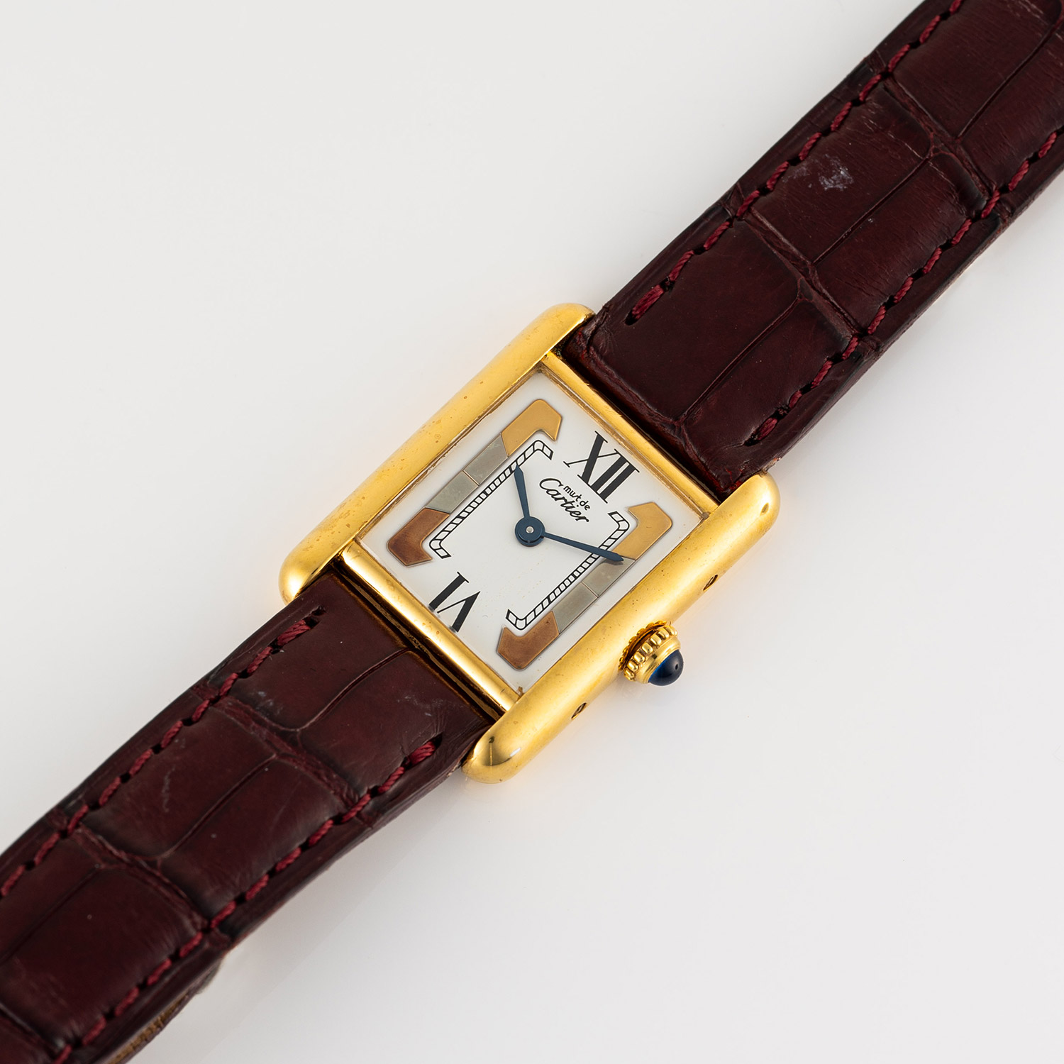 A LADIES SOLID SILVER GILT MUST DE CARTIER PARIS TANK VERMEIL WRIST WATCH CIRCA 1980s, REF. - Image 3 of 9