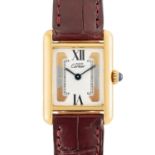A LADIES SOLID SILVER GILT MUST DE CARTIER PARIS TANK VERMEIL WRIST WATCH CIRCA 1980s, REF.