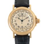 A GENTLEMAN'S SIZE 18K SOLID GOLD BREGUET MARINE HORA MUNDI WORLD TIME AUTOMATIC WRIST WATCH CIRCA