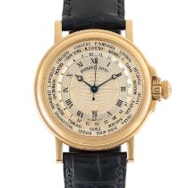 A GENTLEMAN'S SIZE 18K SOLID GOLD BREGUET MARINE HORA MUNDI WORLD TIME AUTOMATIC WRIST WATCH CIRCA