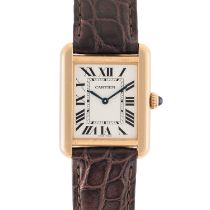 A LADIES 18K SOLID ROSE GOLD & STEEL CARTIER TANK SOLO WRIST WATCH CIRCA 2010, REF. 3168 Movement:
