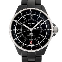 A GENTLEMAN'S SIZE BLACK CERAMIC CHANEL J12 GMT BRACELET WATCH DATED 2014, REF. H3101 ACCOMPANIED BY