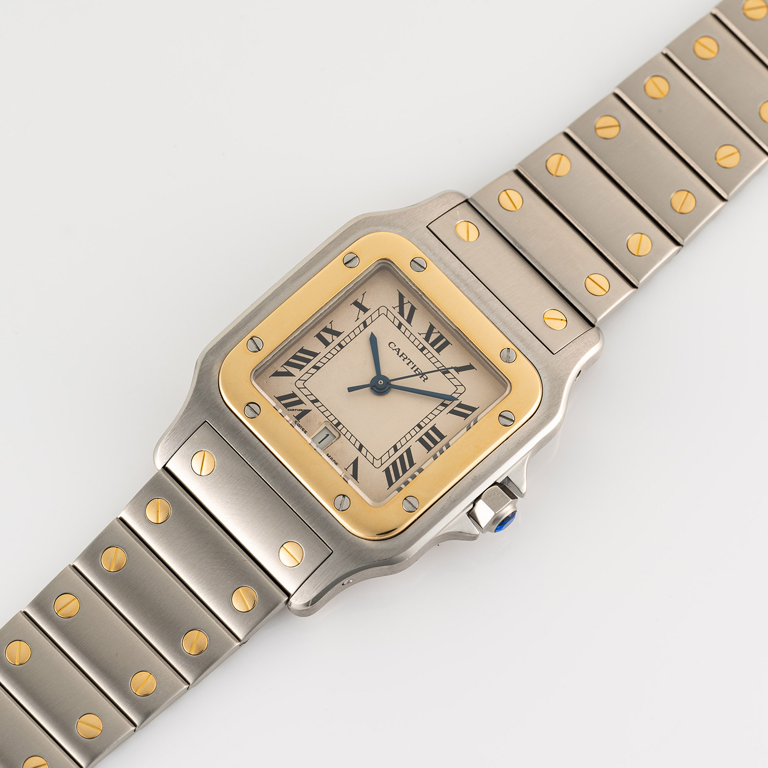 A GENTLEMAN'S SIZE STEEL & GOLD CARTIER SANTOS GALBEE BRACELET WATCH CIRCA 1990s, REF. 187901 - Image 4 of 9