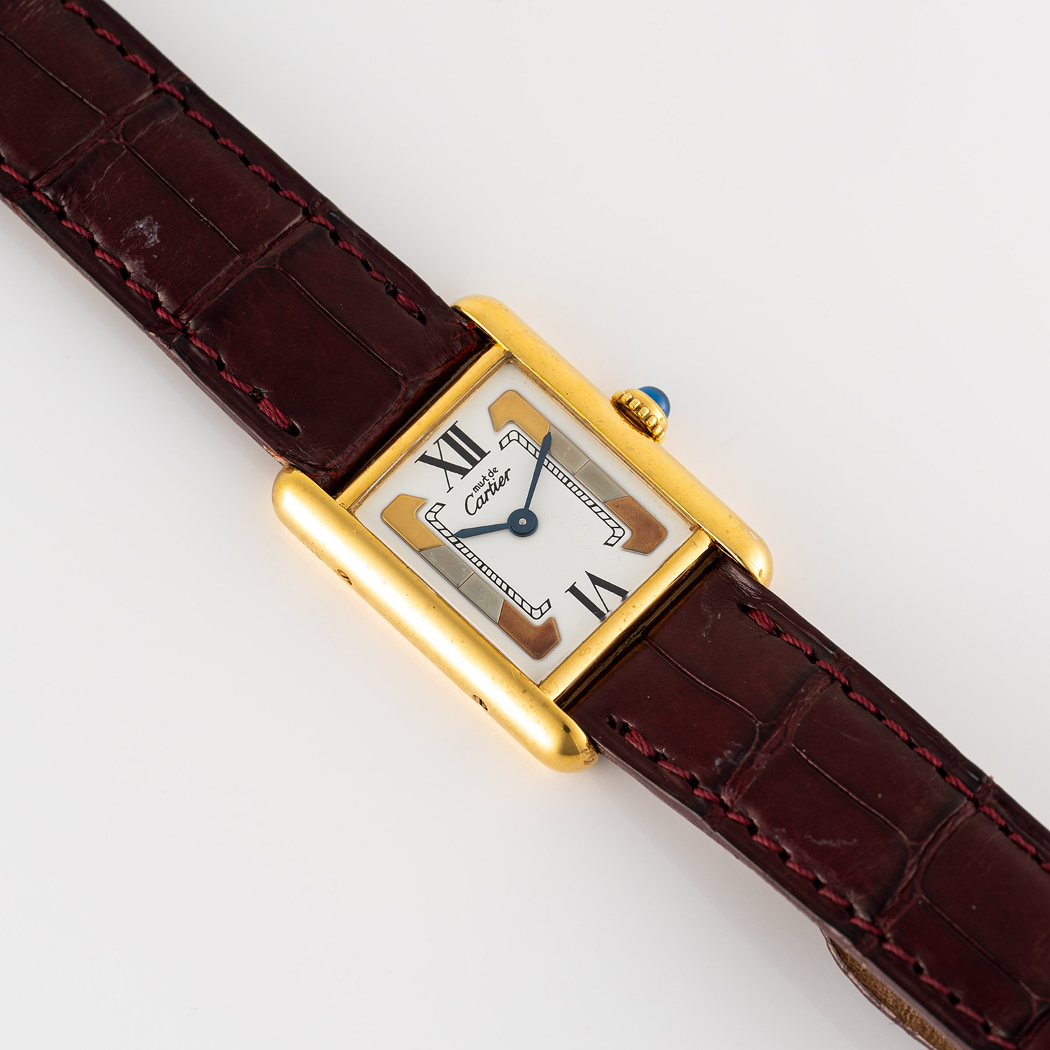 A LADIES SOLID SILVER GILT MUST DE CARTIER PARIS TANK VERMEIL WRIST WATCH CIRCA 1980s, REF. - Image 4 of 9