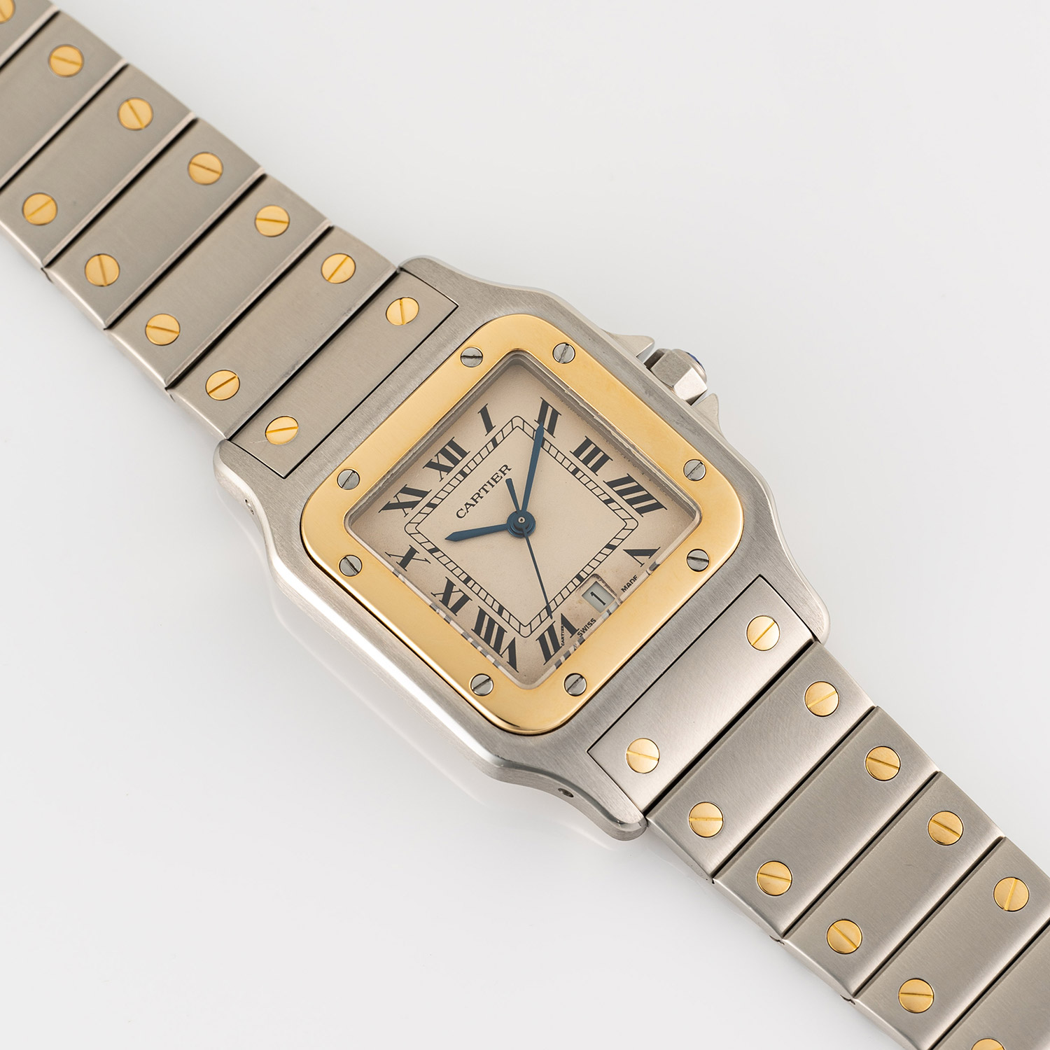 A GENTLEMAN'S SIZE STEEL & GOLD CARTIER SANTOS GALBEE BRACELET WATCH CIRCA 1990s, REF. 187901 - Image 3 of 9