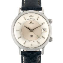 A GENTLEMAN'S SIZE STAINLESS STEEL LECOULTRE MEMOVOX AUTOMATIC ALARM WRIST WATCH CIRCA 1969