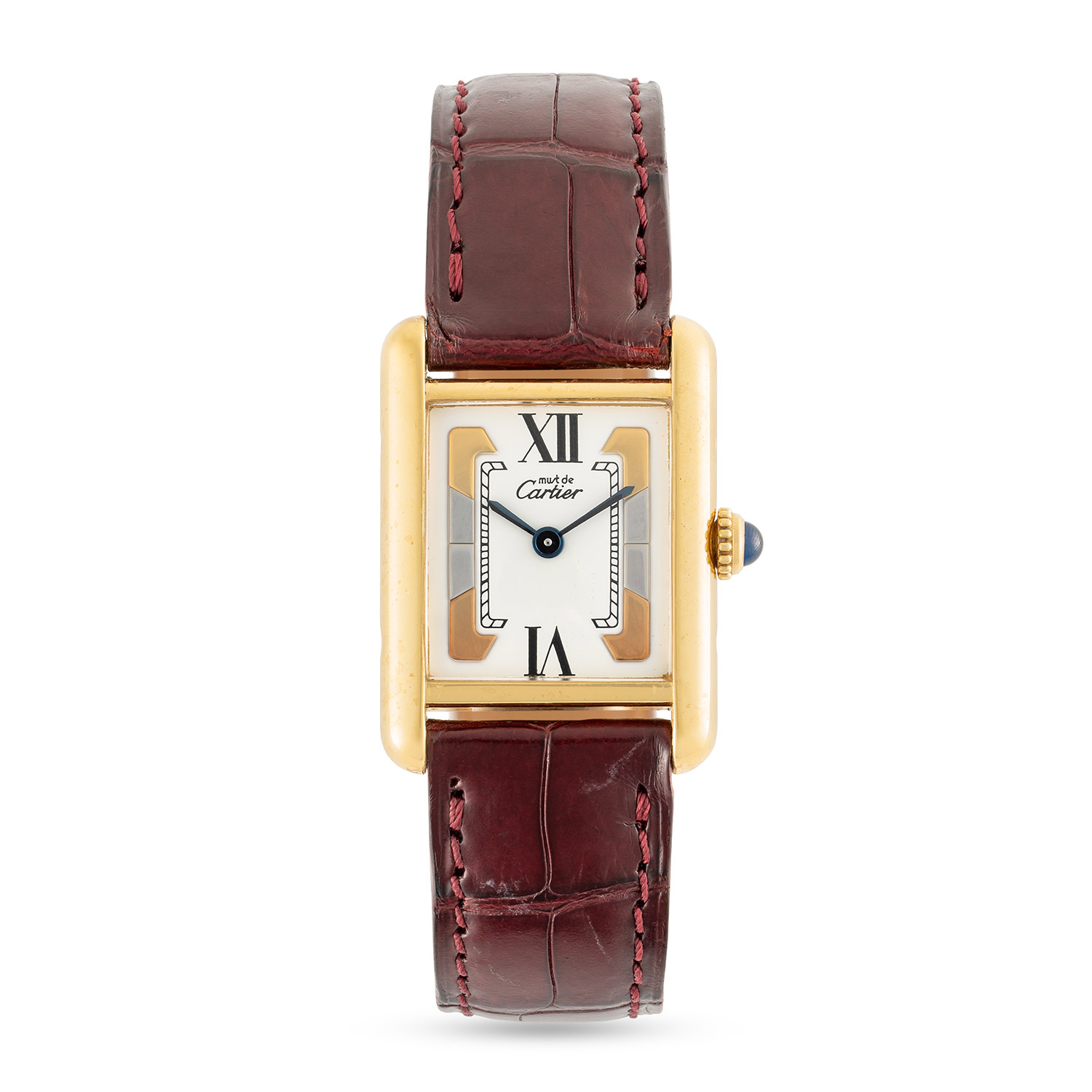 A LADIES SOLID SILVER GILT MUST DE CARTIER PARIS TANK VERMEIL WRIST WATCH CIRCA 1980s, REF. - Image 2 of 9