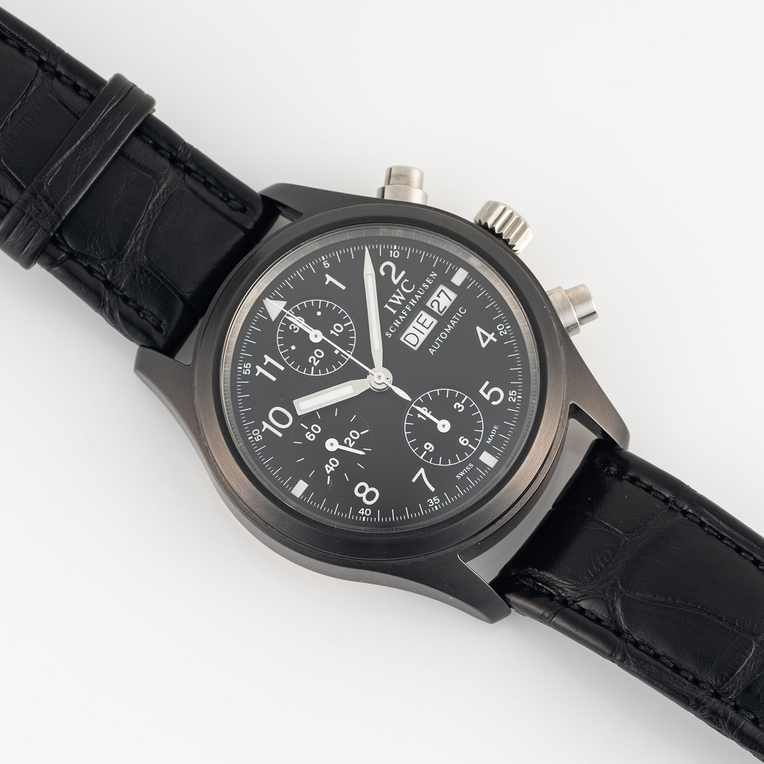 A RARE GENTLEMAN'S CERAMIC IWC FLIEGER CHRONOGRAPH WRIST WATCH DATED 1994, REF. 3705 LESS THAN - Image 4 of 9