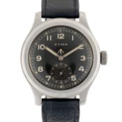 A GENTLEMAN'S STAINLESS STEEL BRITISH MILITARY CYMA W.W.W. WRIST WATCH CIRCA 1945, PART OF THE "