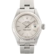 A LADIES STEEL & WHITE GOLD ROLEX OYSTER PERPETUAL DATEJUST BRACELET WATCH CIRCA 2000, REF. 79174
