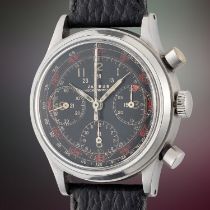 A RARE GENTLEMAN'S STAINLESS STEEL JARDUR "WATERPROOF" CHRONOGRAPH WRIST WATCH CIRCA 1940s Movement: