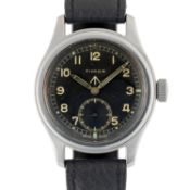 A GENTLEMAN'S STAINLESS STEEL BRITISH MILITARY TIMOR W.W.W. WRIST WATCH CIRCA 1945, PART OF THE "