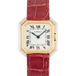 A RARE LADIES 18K SOLID WHITE & YELLOW GOLD CARTIER PARIS CEINTURE WRIST WATCH CIRCA 1980, REF.